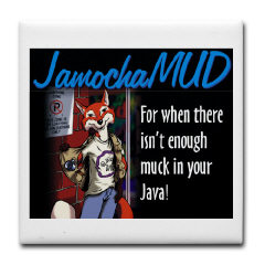 The JamochaMUD coffee coaster